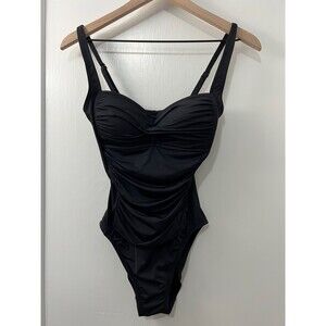 LA BLANCA Black One Piece Ruched Swimsuit Adjustable Straps - Women's 4